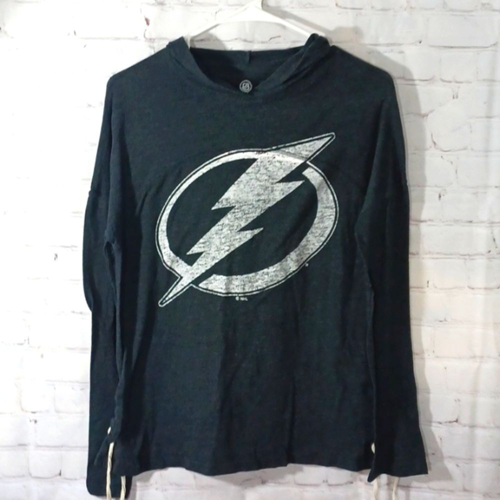 NHL Tampa Lighting  Gray Light Hoodie  Sweat Shirt M 8-10 W/ Tie Sides